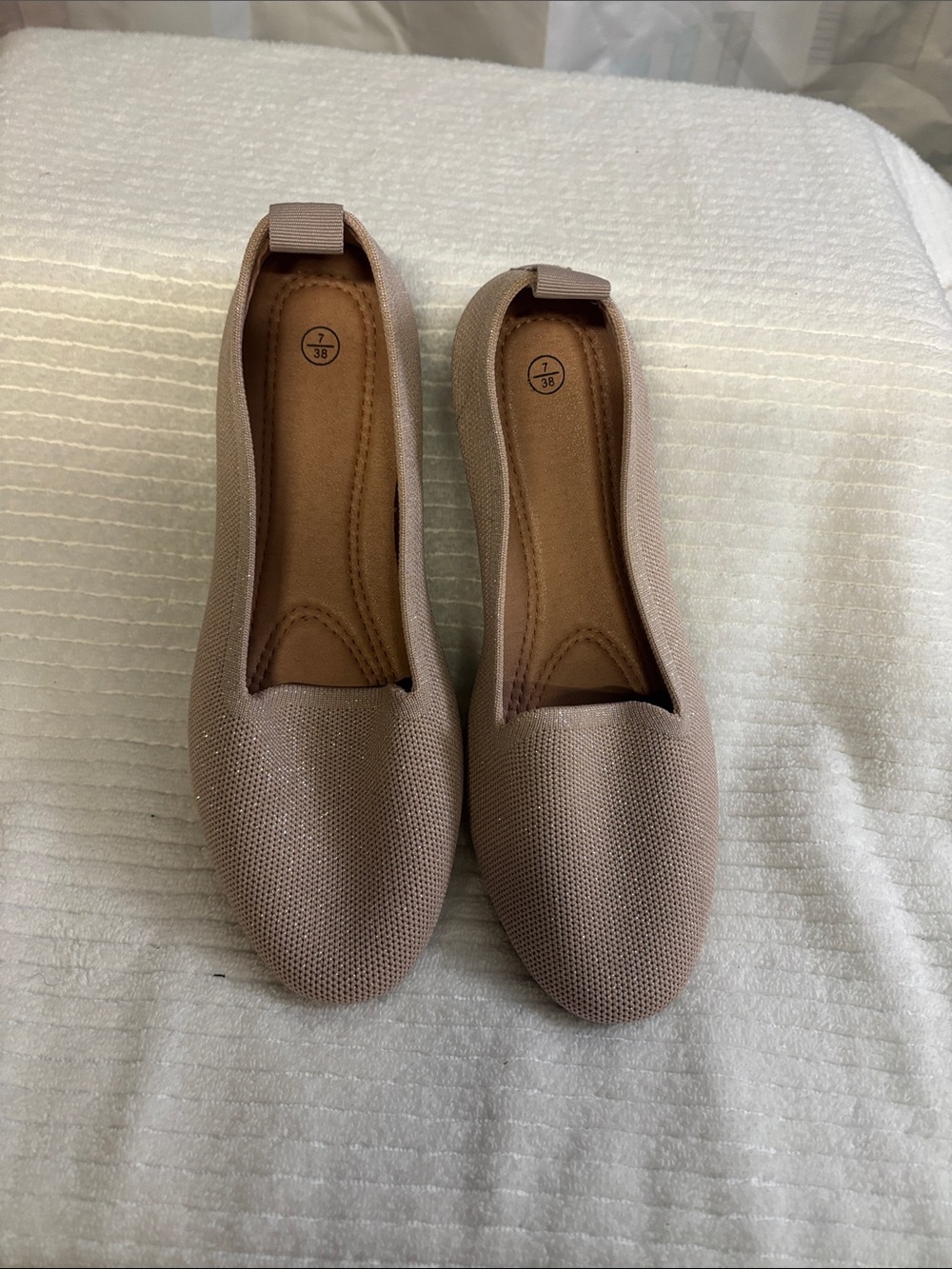 Everyday Knit Glitter Ballet Flats in Taupe - Comfortable Slip-On Loafers